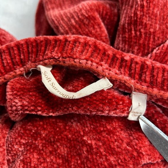 Soft Surroundings Women Chenille V-Neck Sweater Large Red Orange Pullover Casual - Picture 3 of 7